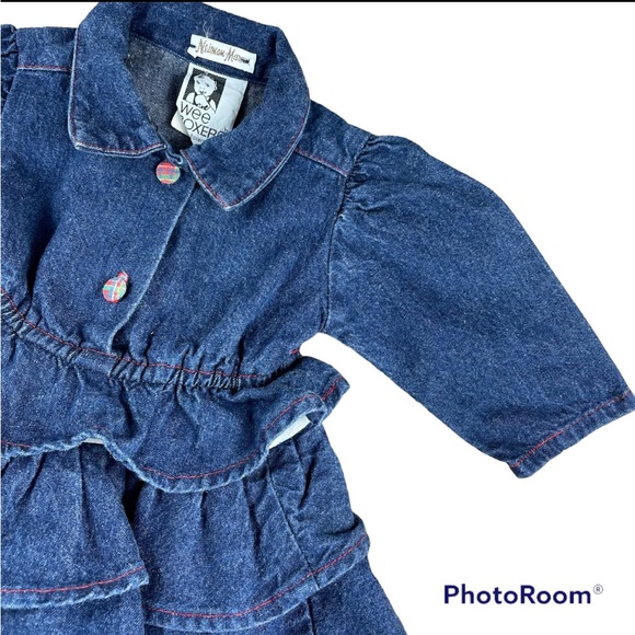 Vintage Neiman Marcus Wee Boxers 70s 80s Denim Twirl Dress Size 12 Months - Picture 3 of 6